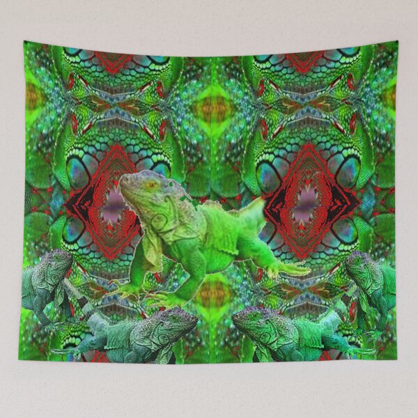 Item preview, GREEN IGUANAS CHINESE RED ART PATTERNS ABSTRACT designed and sold by sharlesart.