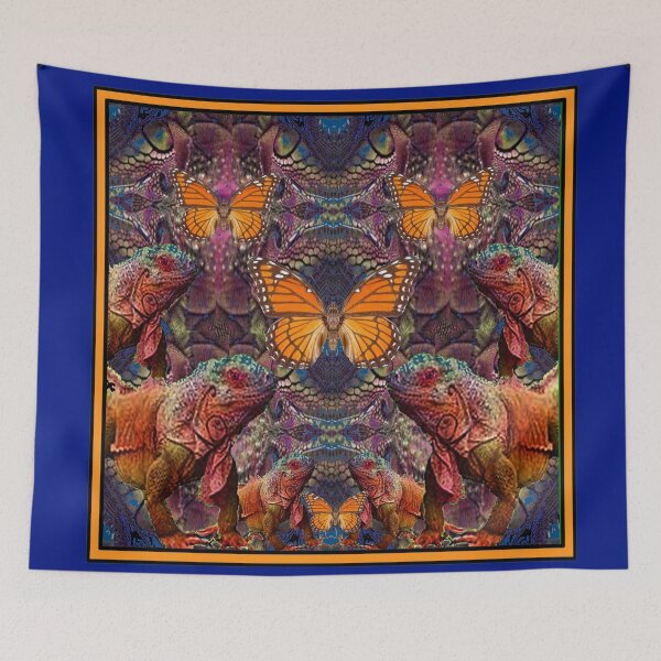 Item preview, MACHO IGUANAS BLUE ART MONARCH BUTTERFLIES ABSTRACT designed and sold by sharlesart.