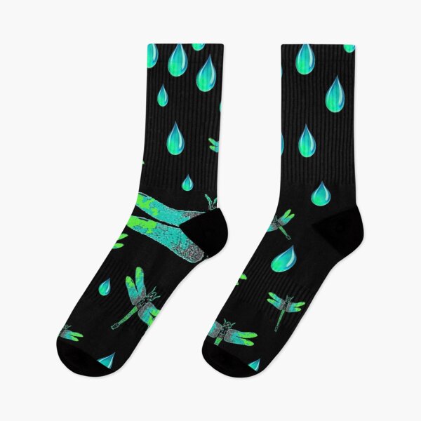 Item preview, AQUA DRAGONFLIES IN AQUA RAIN DROPS BLACK ART designed and sold by sharlesart.