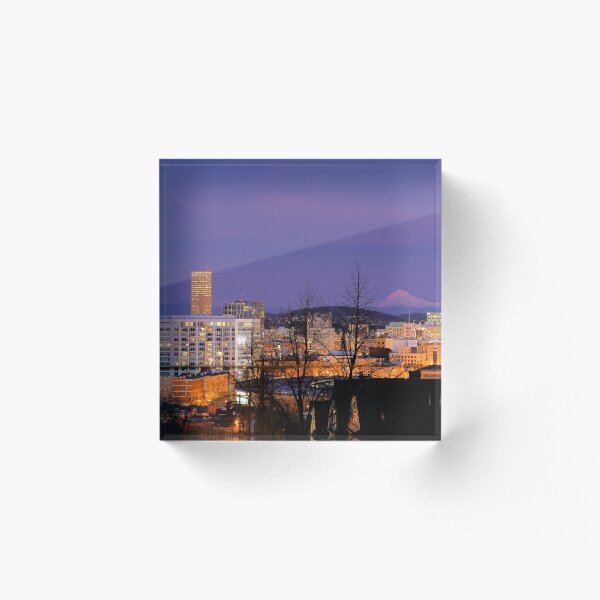 Portland Cityscape at Dusk Acrylic Block