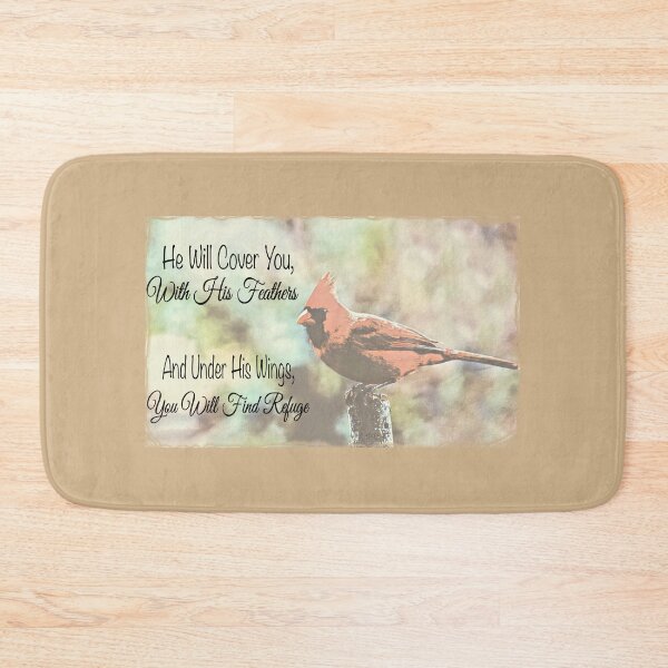 Item preview, He Will Cover You- image of cardinal/redbird, inspirational text designed and sold by KaloraDesigns.