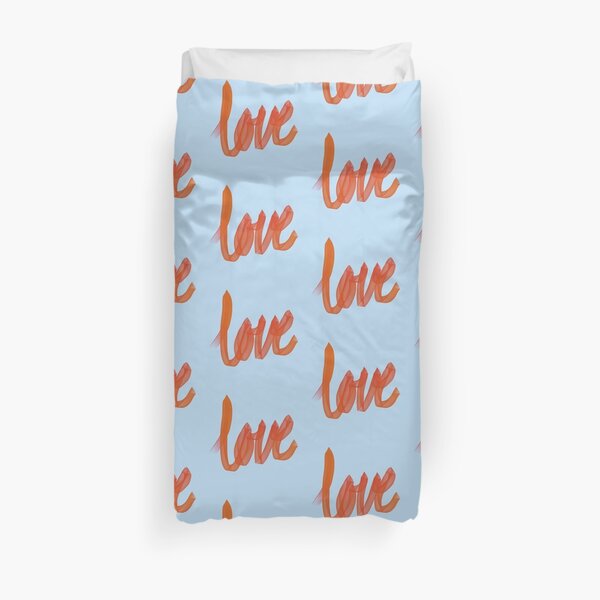 Written Love | Red/Orange | Blue Background Duvet Cover