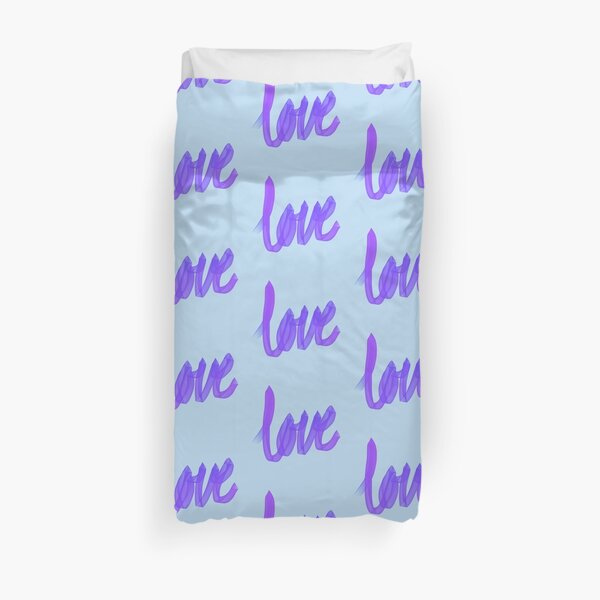 Written Love | Purple/Violet | Blue Background Duvet Cover