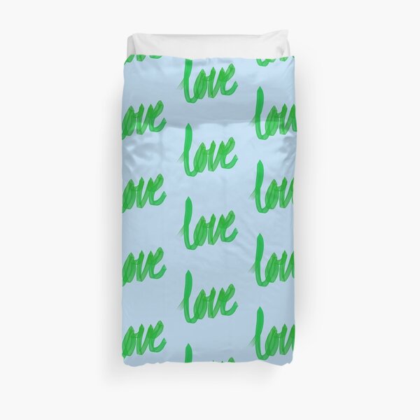 Written Love | Green | Blue Background Duvet Cover