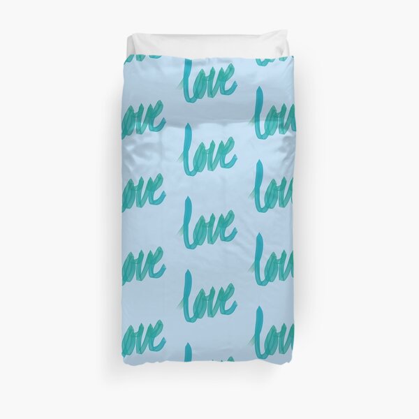 Written Love | Aqua/Turquoise | Blue Background Duvet Cover