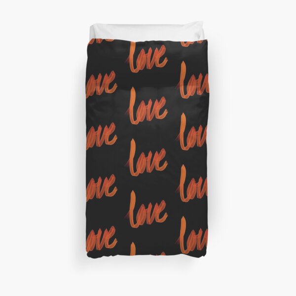 Written Love | Orange | Black Background Duvet Cover