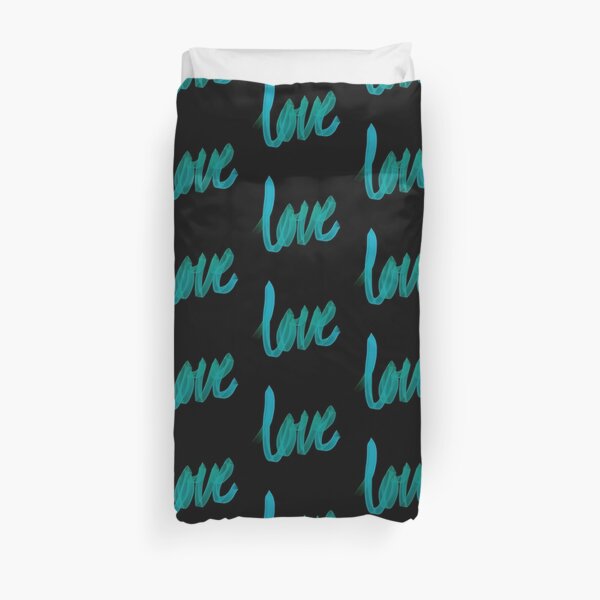 Written Love | Aqua/Turquoise | Black Background Duvet Cover
