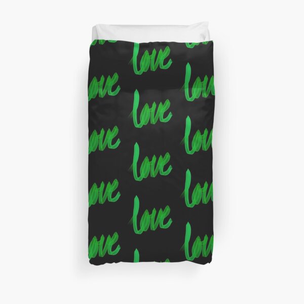 Written Love | Green | Black Background Duvet Cover