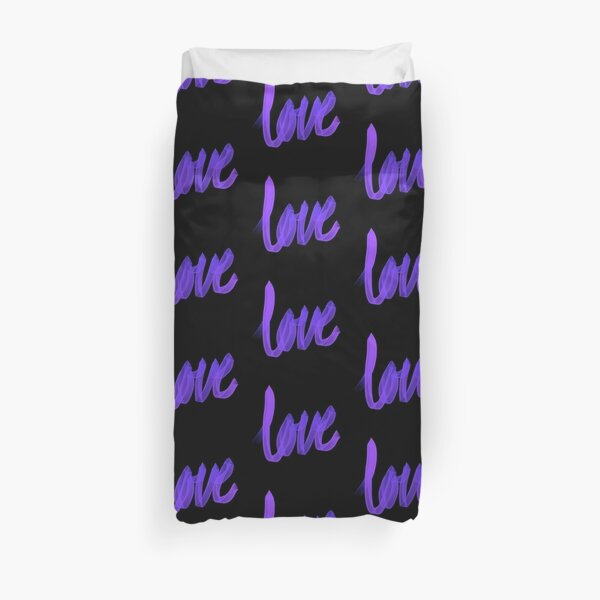 Written Love | Purple/Violet | Black Background Duvet Cover