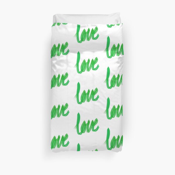 Written Love | Green | White Background Duvet Cover