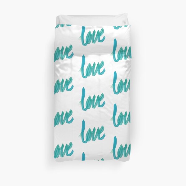 Written Love | Aqua/Turquoise | White Background Duvet Cover