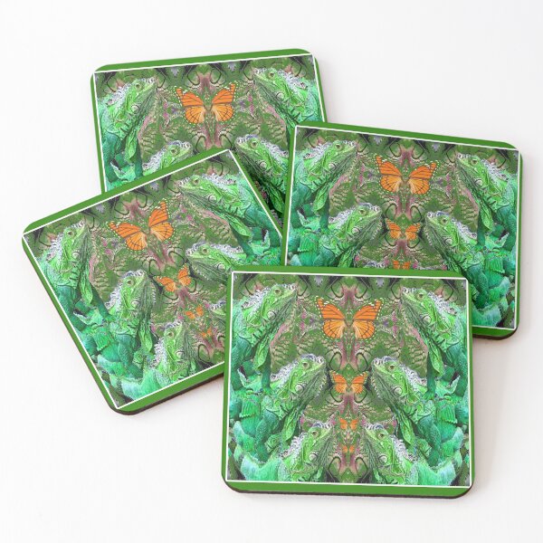 Item preview, MONARCH BUTTERFLIES & GREEN IGUANAS FANTASY ABSTRACT designed and sold by sharlesart.