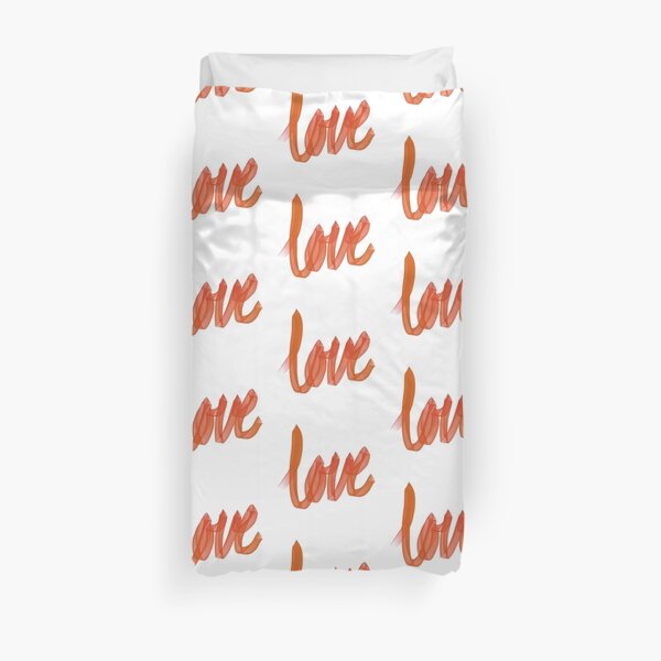 Written Love | Red/Orange | White Background Duvet Cover