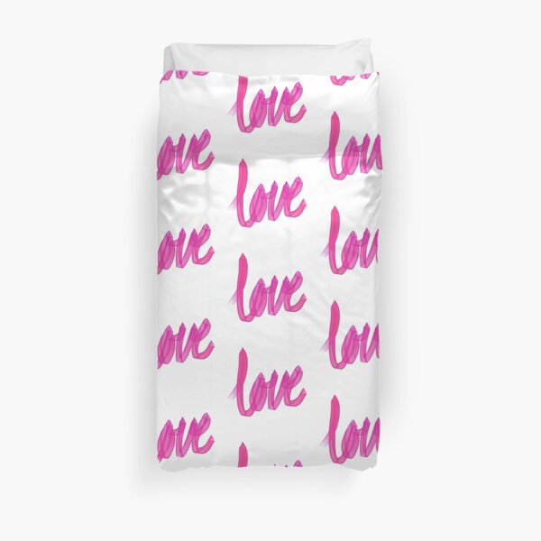 Written Love | Pink | White Background Duvet Cover