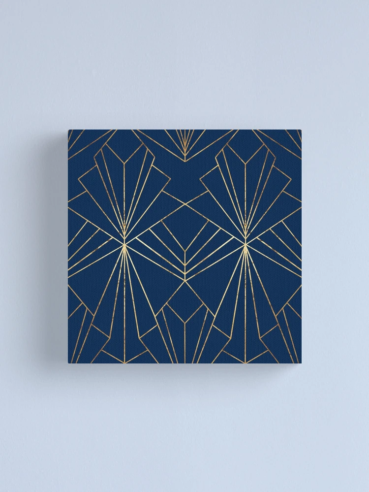 ARTCANVAS Art Deco White Geometric Lines cheapest On Navy Blue Canvas Art Print