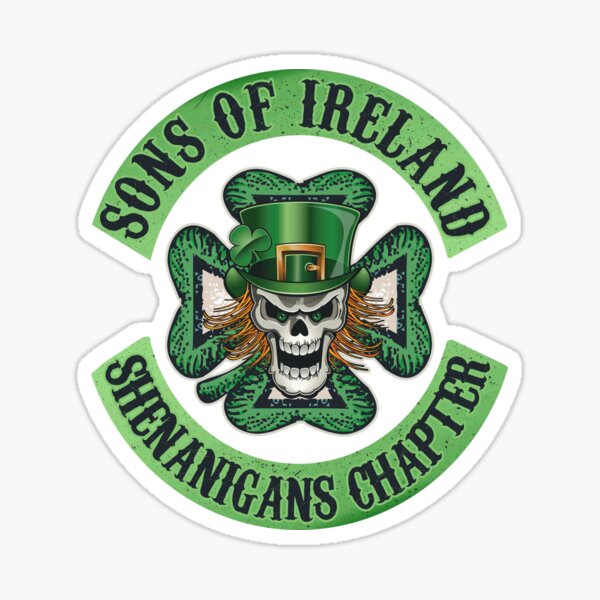 Funny Irishman Gift - Clover Gifts - Sons Of Ireland, Shenanigans Chapter - Leprechaun Skull Sticker