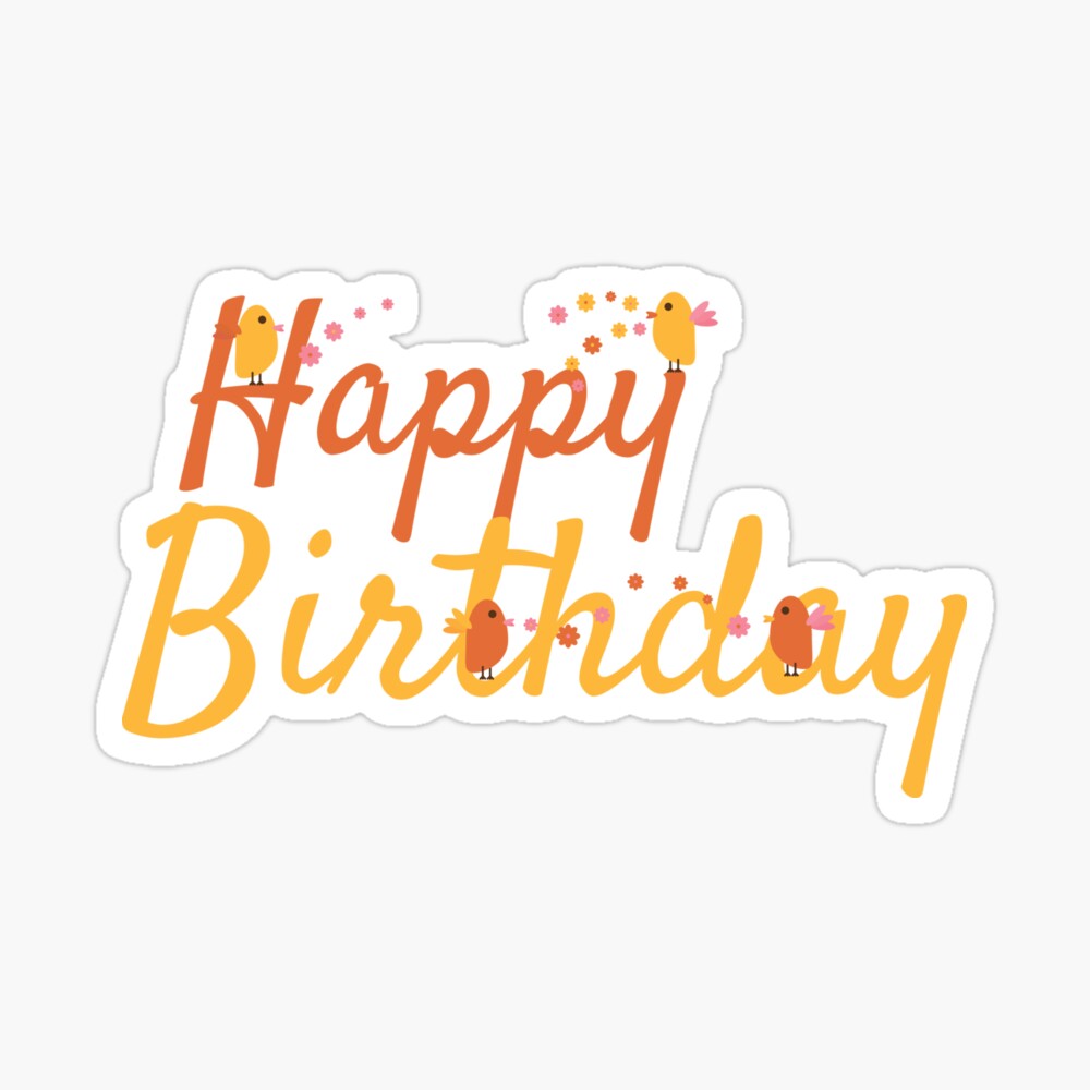 Carte De Vœux Joyeux Anniversaire Avec Des Oiseaux Et Des Fleurs Mignons Par Sigdesign Redbubble