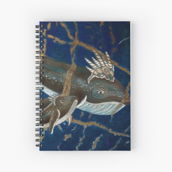 Mother Whale and her Baby in Lapis Lazuli Sea Spiral Notebook