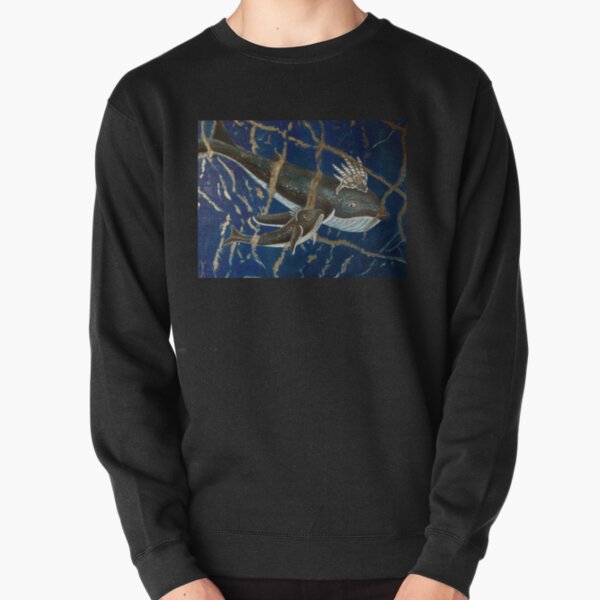 Mother Whale and her Baby in Lapis Lazuli Sea Pullover Sweatshirt
