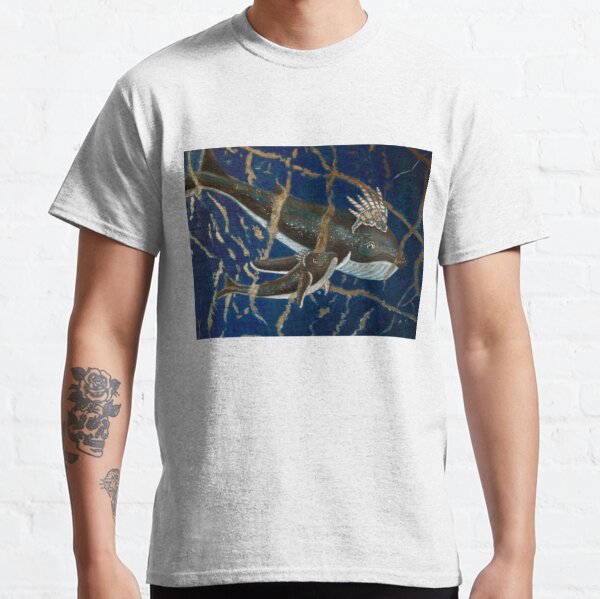 Mother Whale and her Baby in Lapis Lazuli Sea Classic T-Shirt