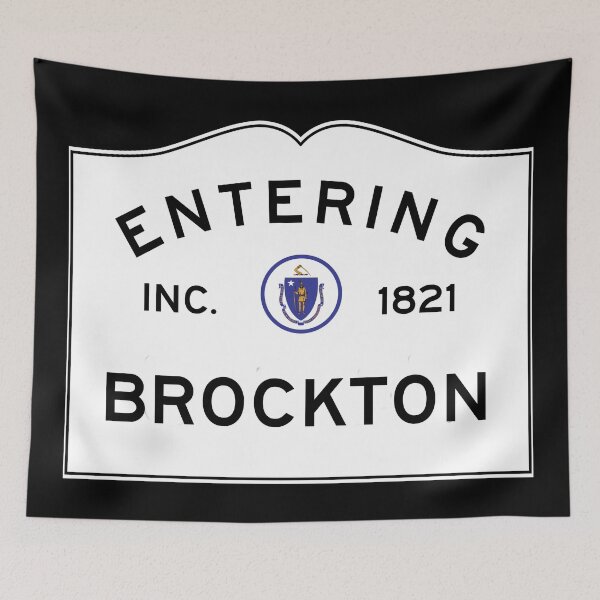 Aperçu de l'œuvre Entrée à Brockton – Panneau de signalisation du Commonwealth du Massachusetts créée et vendue par NewNomads.