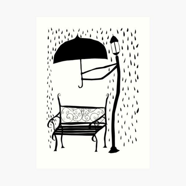 Regensilhouette mit Lampe Kunstdruck