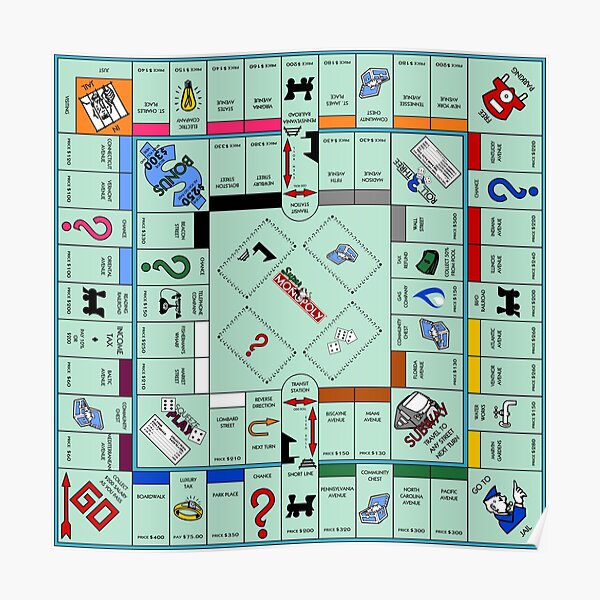 monopoly board game poster by britishyank redbubble