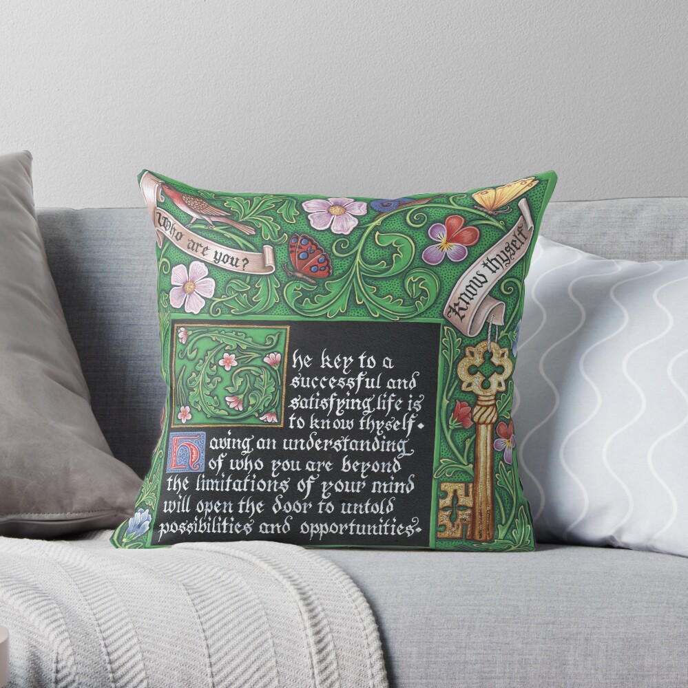 Medieval Illumination - Know Thyself Throw Pillow