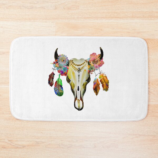 Item preview, Southwestern Feather and Flower Crown Bull Skull Drawing designed and sold by JMSD.