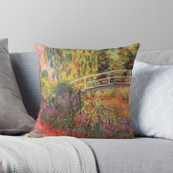 Monet The Japanese Bridge (The Water-Lily Pond, Water Irises) Throw Pillow