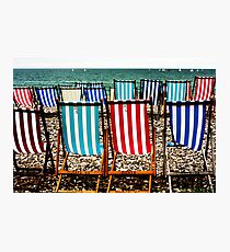 Seafront Deckchairs - Beer, Devon Photographic Print