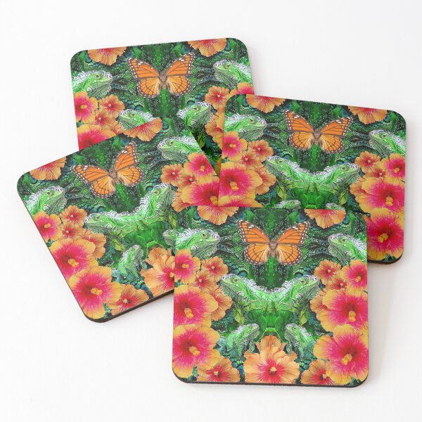 Item preview, HIBISCUS FLOWERS GREEN IGUANAS MONARCH BUTTERFLY designed and sold by sharlesart.
