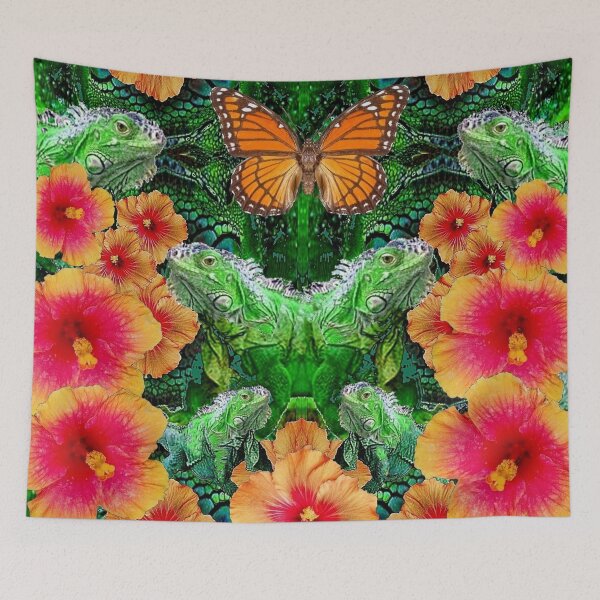 Item preview, HIBISCUS FLOWERS GREEN IGUANAS MONARCH BUTTERFLY designed and sold by sharlesart.