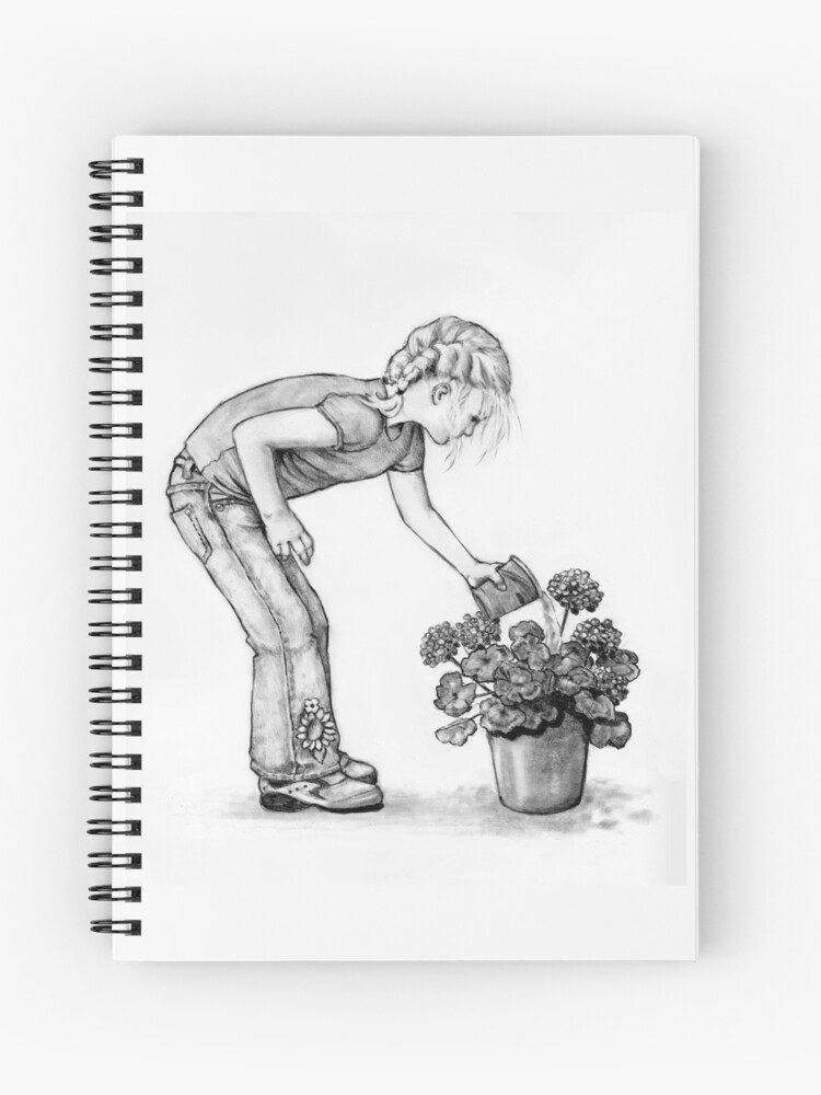 Cute Little Girl Standing on Stack of Books Pencil Drawing Spiral Notebook  for Sale by Joyce Geleynse