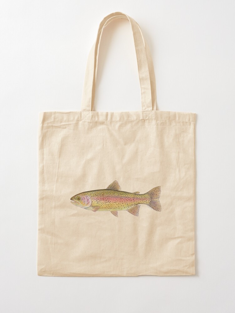 Fisherman Fly Fishing for Rainbow Trout Fish in a River Tote Bag