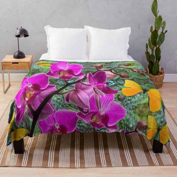 Artikelvorschau, TROPISCHE ROSA ORCHIDEEN UND GELBE SCHMETTERLINGE BLUMENKUNST entworfen und verkauft von sharlesart.