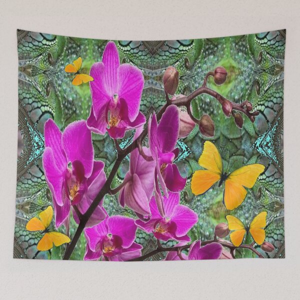 Artikelvorschau, TROPISCHE ROSA ORCHIDEEN UND GELBE SCHMETTERLINGE BLUMENKUNST entworfen und verkauft von sharlesart.
