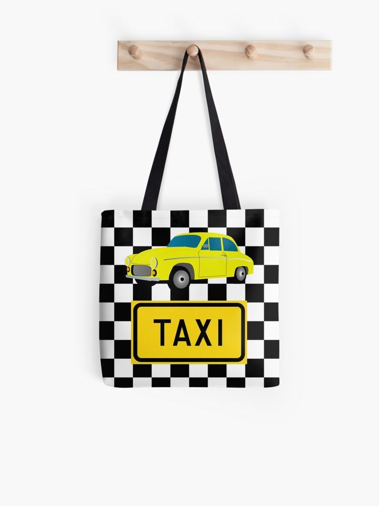 Gelbes Taxi Zeichen Mit Schwarzweiss Schachbrettmuster Stofftasche Von Possibilitees Redbubble