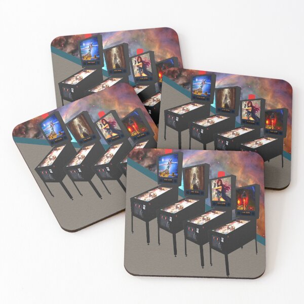 Retro Pinball Video Machines with Orion Nebula Wall, RBSSG Coasters (Set of 4)