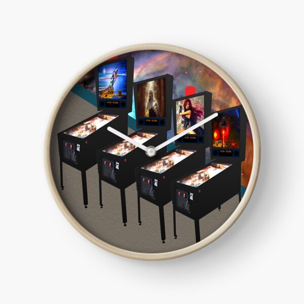 Retro Pinball Video Machines with Orion Nebula Wall, RBSSG Clock