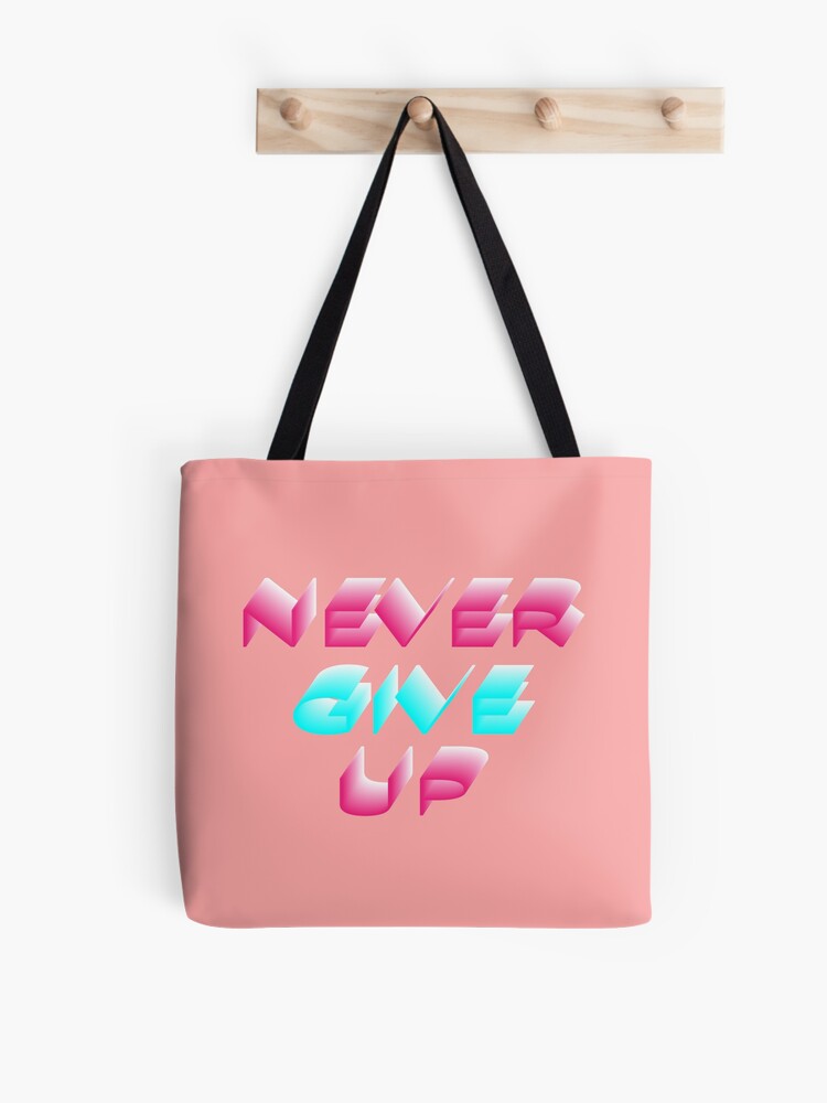 Bolsa de tela «Frases de motivación: Texto en 3D - Never Give Up -  Rojo/Cyan» de customgif | Redbubble