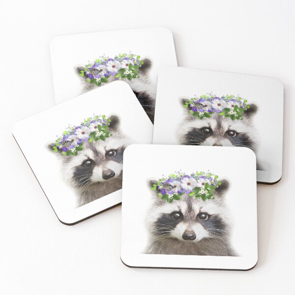 Item preview, Raccoon Flowers Crown Print by Zouzounio Art designed and sold by zouzounioart.