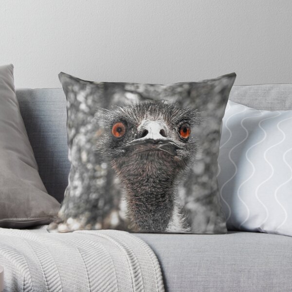 Emu Staring with red eyes Throw Pillow