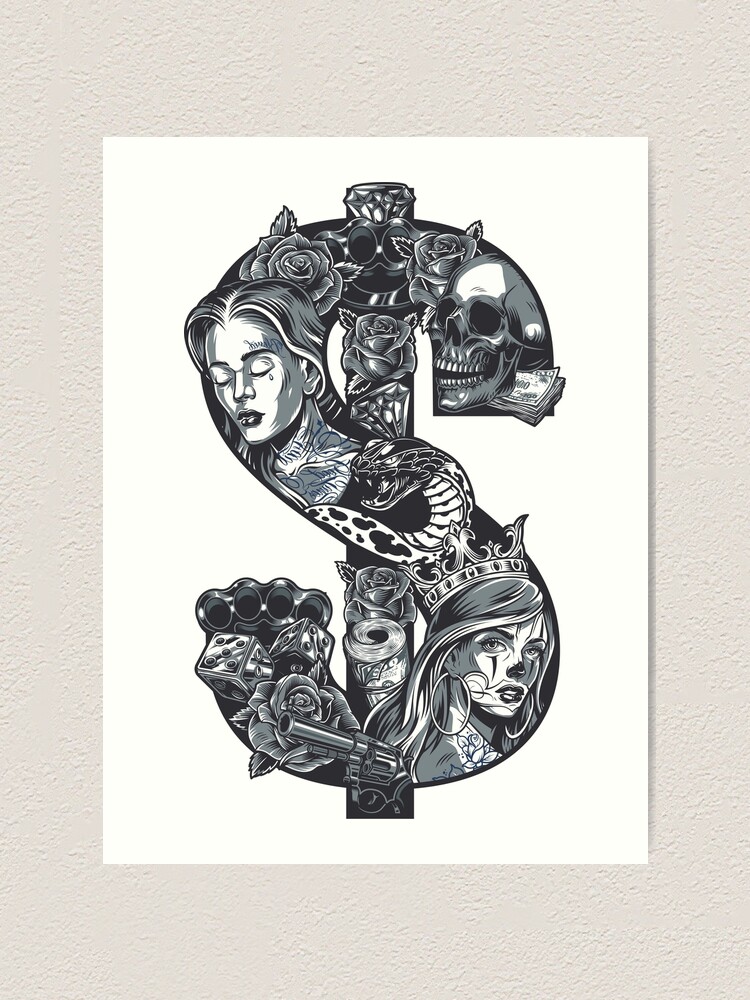 Vintage Dollar Tattoo Art Print By Gerodev Redbubble