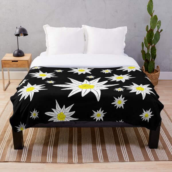 Edelweiss Pattern on Black Throw Blanket