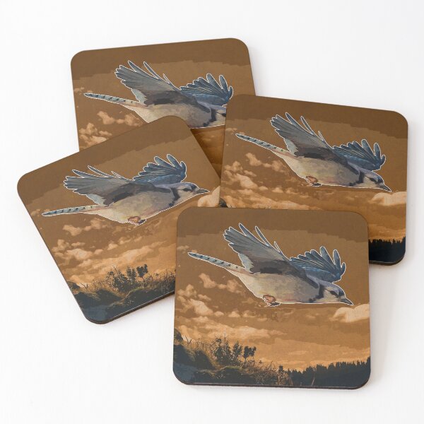 Item preview, Blue Jay flying over the hill designed and sold by MilieAquarelle.
