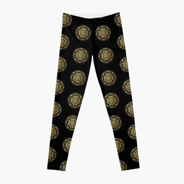 Glow in the Dark and Gold Sri Yantra Fitness Leggings Sacred Geometry  Women's Yoga Leggings Black Leggings Glow in the Dark Leggings 