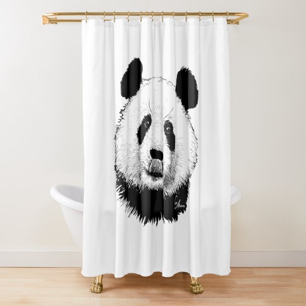 Animal Shower Curtain Fabric Curtains Chinese Creature Wild Panda Eating Bamboo