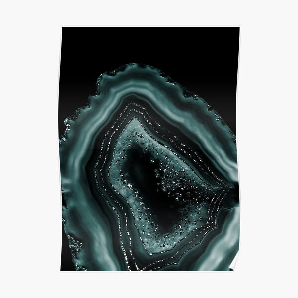 Teal Agate Black Glitter Glam #1 (Faux Glitter) #gem #decor #art Poster