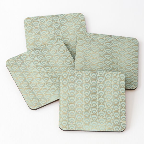 Item preview, Seigaiha, Japanese Wave Crest Pattern, Mint Green and Gold designed and sold by meggydesigns.